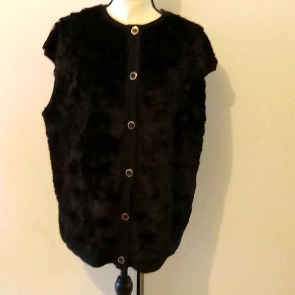 Frank Walder black button-up furry vest sz 16 - Picture 1 of 6